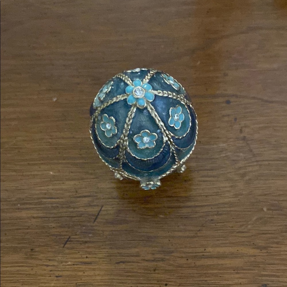 Monet Trinket box Elegant Blue and Gold Floral egg decor